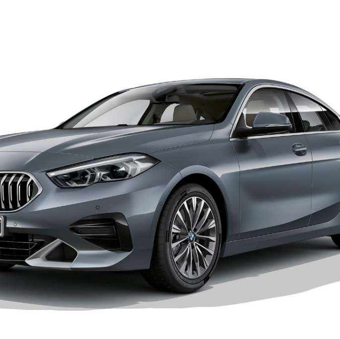BMW elipsveida režģis, BMW 2. sērijas Gran Coupé, Luxury Line modelis BMW elipsveida režģis, BMW 2. sērijas Gran Coupé, Luxury Line modelis, metāliska Storm Bay krāsa, F44, trīs ceturtdaļu priekšpuses skats