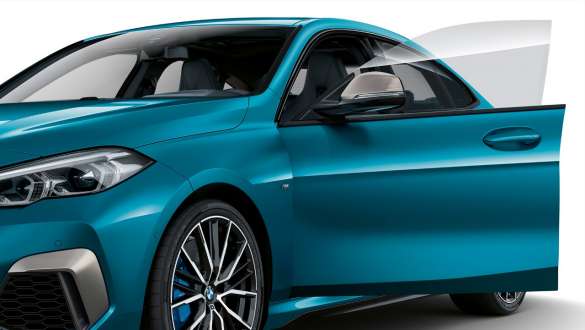 Bezrāmja durvis, BMW 2. sērijas Gran Coupé F44 Bezrāmja durvis, BMW 2. sērijas Gran Coupé F44, metāliska Snapper Rocks Blue krāsa, virsbūve