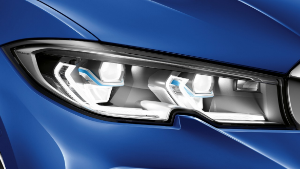 BMW 3. sērijas Sedan, BMW Laserlight Priekšējo lukturu ar BMW Laserlight tuvplāns no kreisā sāna.