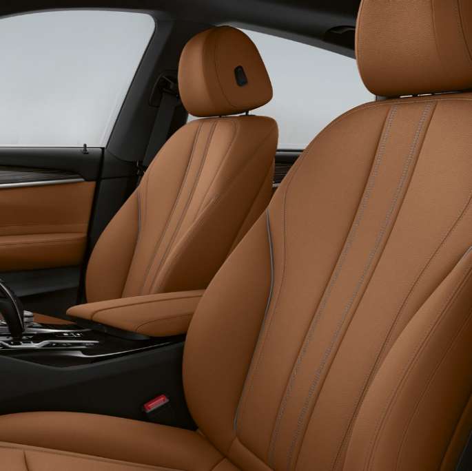 Apdare, BMW 6. sērijas Gran Turismo, pamata aprīkojums, G32, 2020 Dakota ādas apdare Cognac/Black krāsā, BMW 6. sērijas Gran Turismo, G32, 620d, 2020, pamata aprīkojums, salons