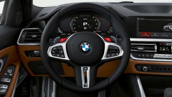 M ādas stūre, BMW M3 Competition Sedan, G80, 2020 BMW M3 M Competition Sedan, G80, 2020, M ādas stūre, kokpits, salons