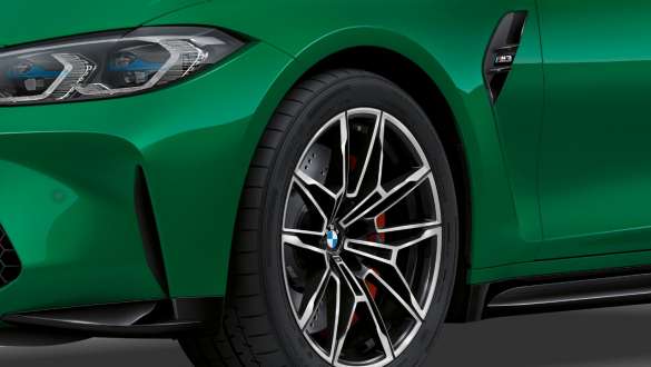 Riteņu arkas, priekšpuse, BMW M3 Sedan, G80, 2020 BMW M3 Sedan, G80, 2020, Isle of Man Green krāsa, riteņu arkas, priekšpuse, tuvplāns