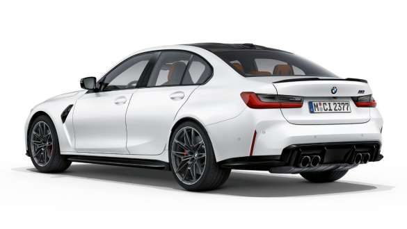 Aizmugures dizains, BMW M3 Competition Sedan, metāliska Frozen Brilliant White krāsa, G80, 2020 BMW M3 Competition Sedan, G80, 2020, metāliska Frozen Brilliant White krāsa, aizmugures dizains, aizmugures skats