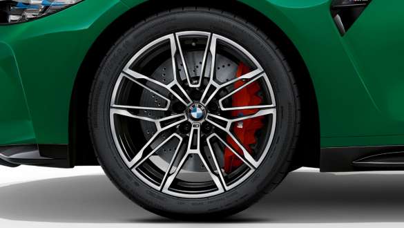 19/20 collu M kalti diski, 825 M stils, divtoņu, Black krāsa, BMW M3 Sedan, G80, 2020 BMW M3 Sedan, G80, 2020, 19/20 collu M kalti diski ar 825 M stilu, divtoņu, Black krāsa, tuvplāns, disks