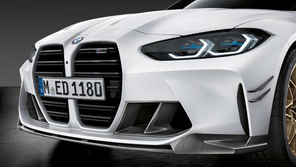 M Performance priekšējais difuzors, oglekļa šķiedra, BMW M3 Sedan, G80, 2020 BMW M3 Sedan G80, 2020, M Performance priekšējais difuzors, oglekļa šķiedra, tuvplāns