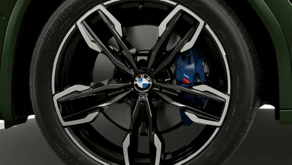 M sporta bremzes, BMW X3 M40i, M40d, G01, LCI, atjaunināts, 2021 BMW X3 M40i, M40d, G01, LCI, atjaunināts, 2021, metāliska Malachite Green krāsa, M sporta bremzes, tuvplāns, disks