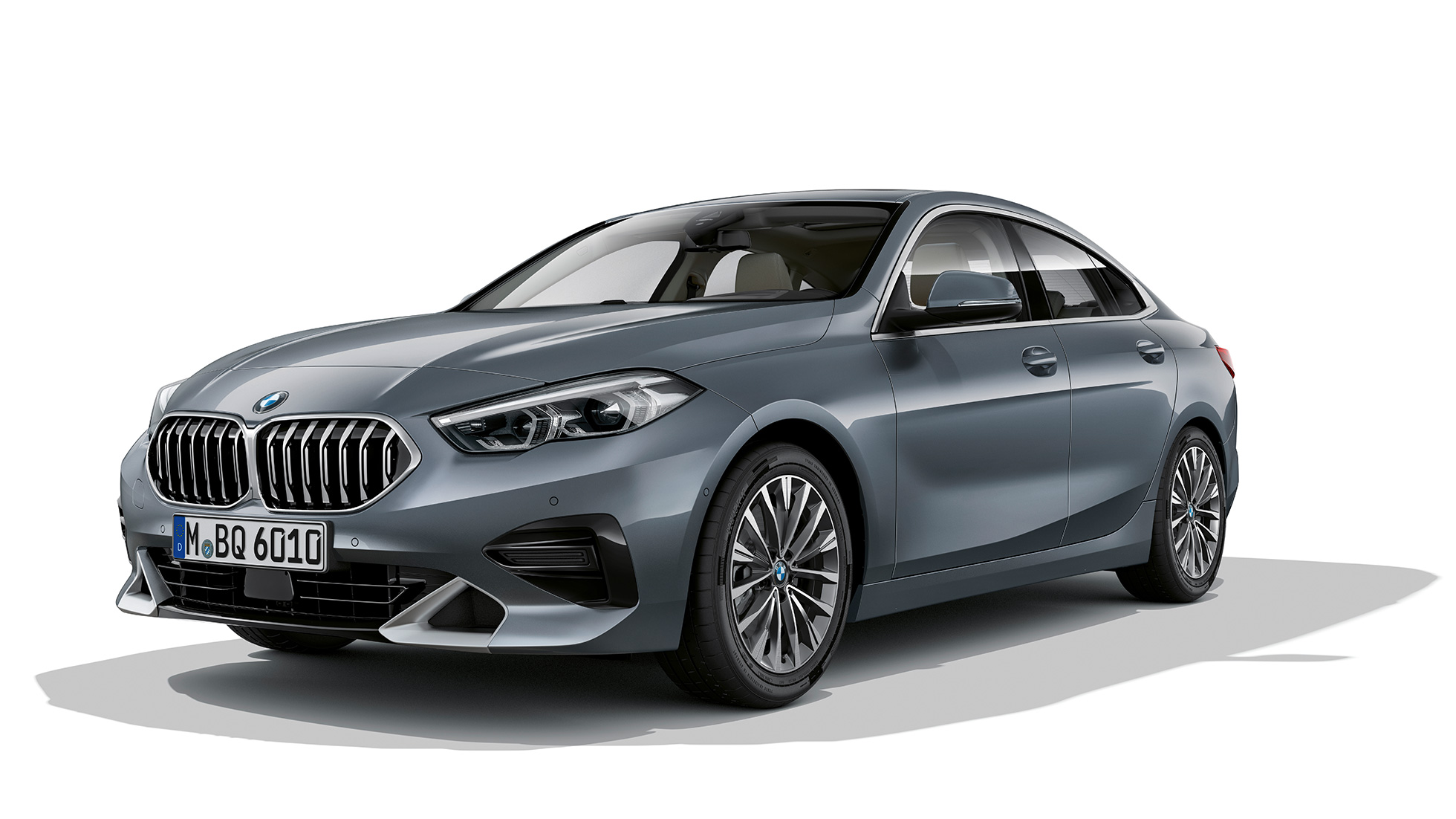 BMW elipsveida režģis, BMW 2. sērijas Gran Coupé, Luxury Line modelis BMW elipsveida režģis, BMW 2. sērijas Gran Coupé, Luxury Line modelis, metāliska Storm Bay krāsa, F44, trīs ceturtdaļu priekšpuses skats