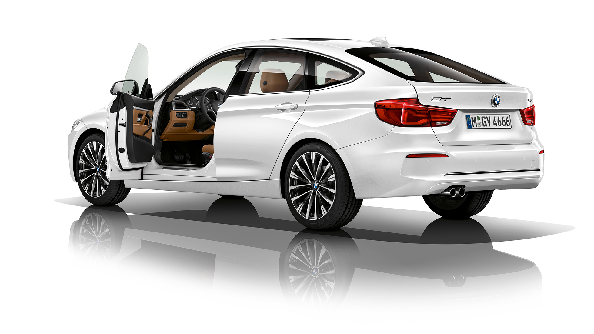 BMW 3. sērijas Gran Turismo, Luxury Line modeļa trīs ceturtdaļu aizmugures skats BMW 3. sērijas Gran Turismo, Luxury Line modeļa trīs ceturtdaļu aizmugures skats