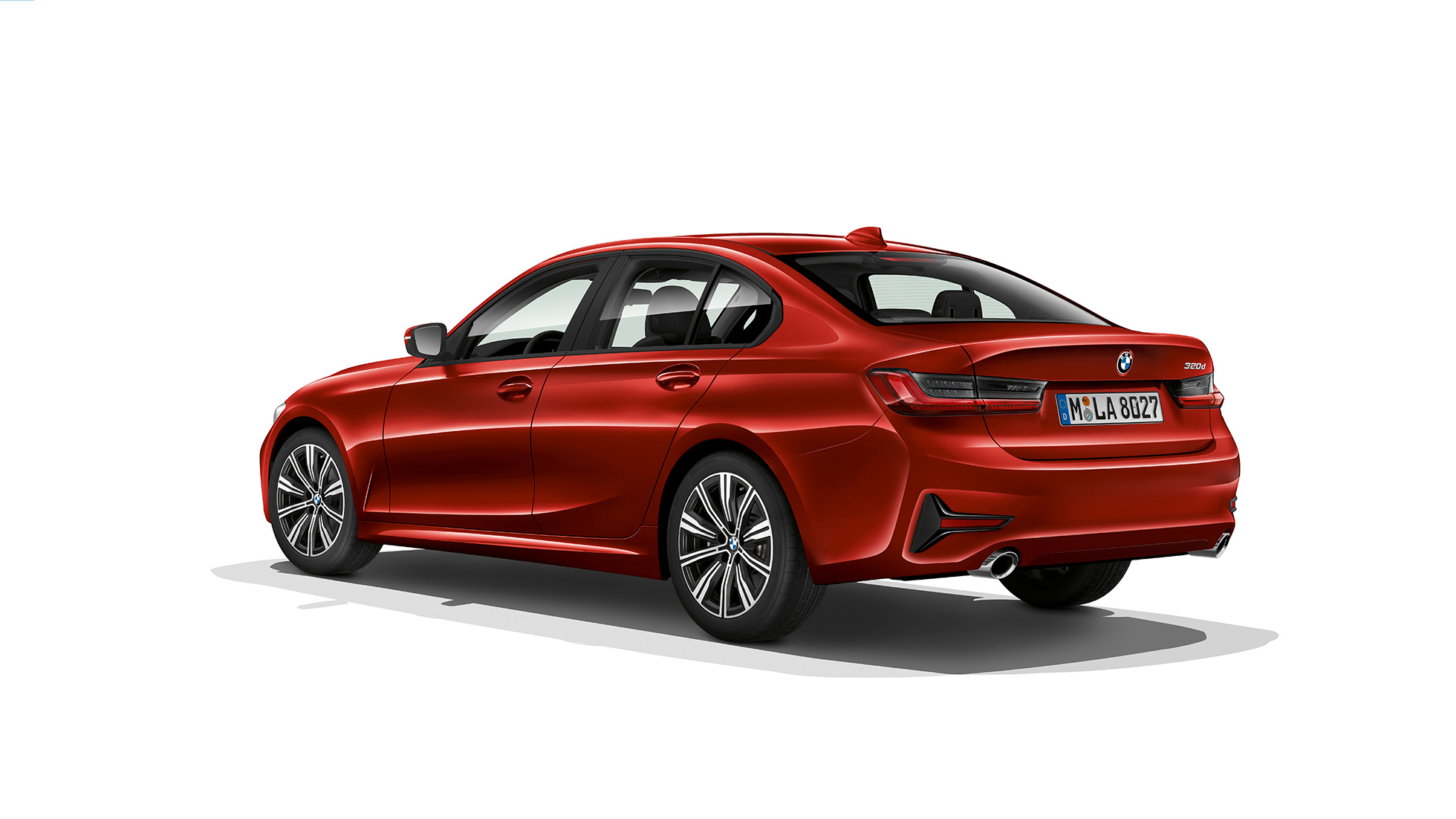 BMW 3. sērijas Sedan, Advantage modeļa aizmugure BMW 3. sērijas Sedan ar Advantage modeļa iespējām trīs ceturtdaļu aizmugures skats.