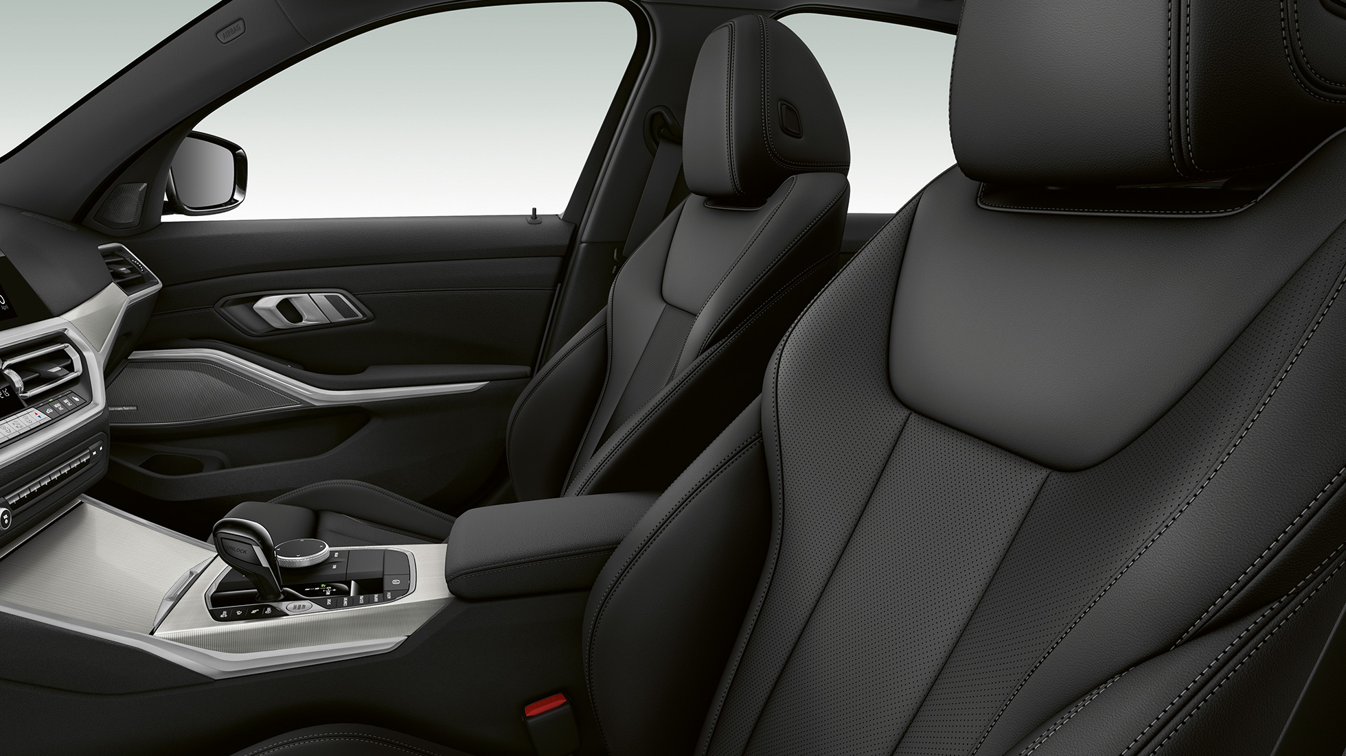 BMW 3. sērijas Sedan, Sport Line modeļa priekšējie sēdekļi BMW 3. sērijas Sedan ar Sport Line modeļa iespējām priekšējo sēdekļu tuvplāns no sāna.