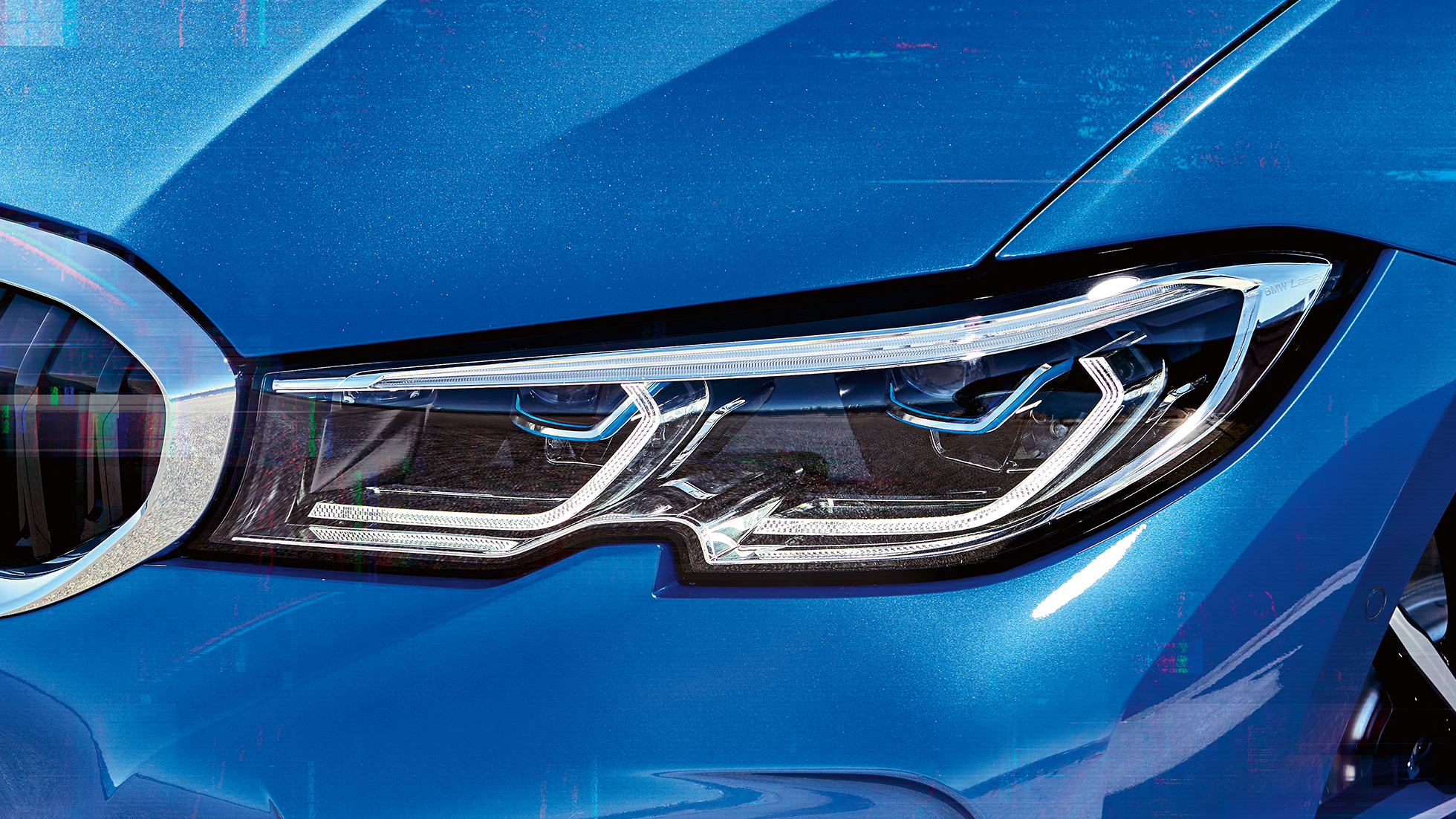 BMW 3. sērijas Sedan, BMW Laserlight Priekšējo lukturu ar BMW Laserlight tuvplāns no labā sāna.