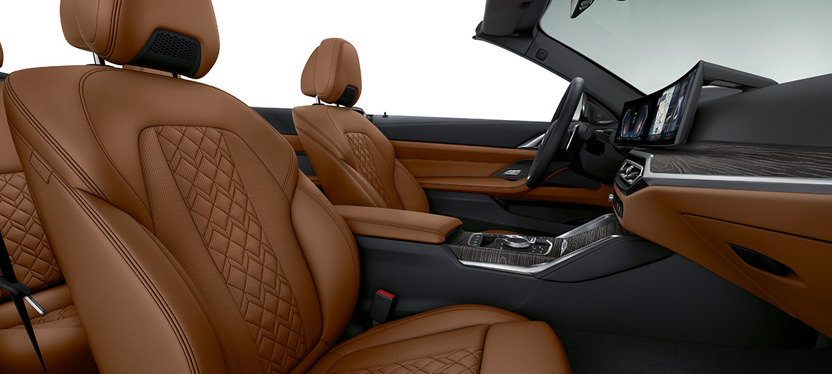 BMW Individual pilna Merino ādas apdare, Tartufo krāsa, BMW 4. sērijas Cabrio, Individual, 2020, G23, salons BMW Individual pilna Merino ādas apdare, Tartufo krāsa, BMW 4. sērijas Cabrio, Individual, G23, 2020, salons