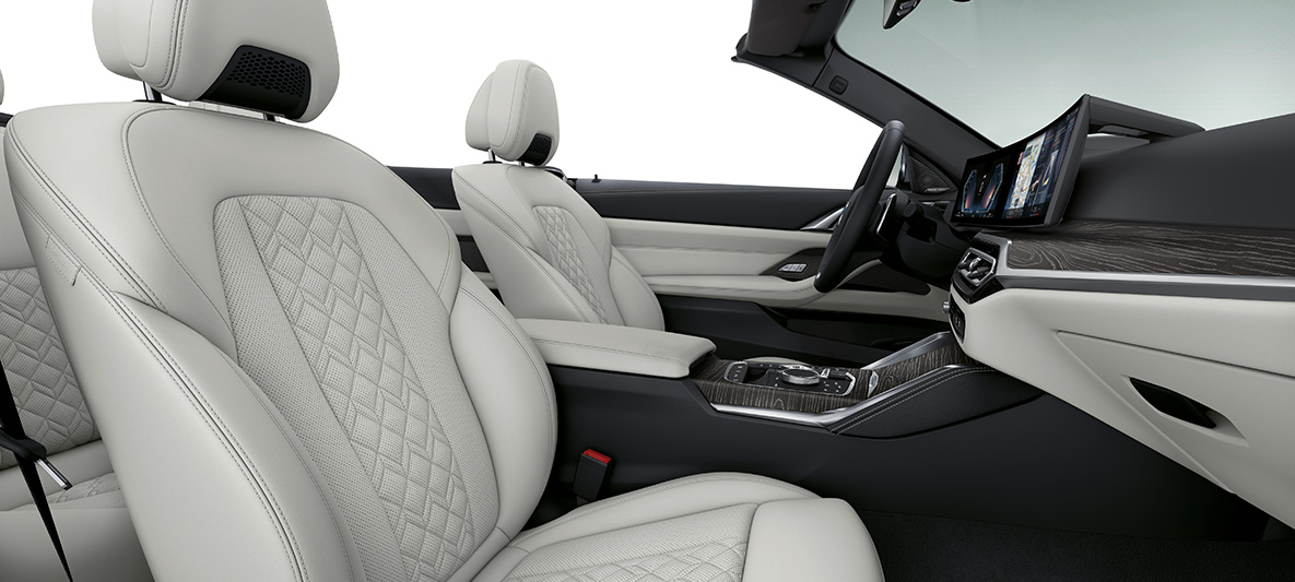 BMW Individual pilna Merino ādas apdare, Ivory White krāsa, BMW 4. sērijas Cabrio, Individual, G23, 2020, salons BMW Individual pilna Merino ādas apdare, Ivory White krāsa, BMW 4. sērijas Cabrio, Individual, G23, 2020, salons, kokpits