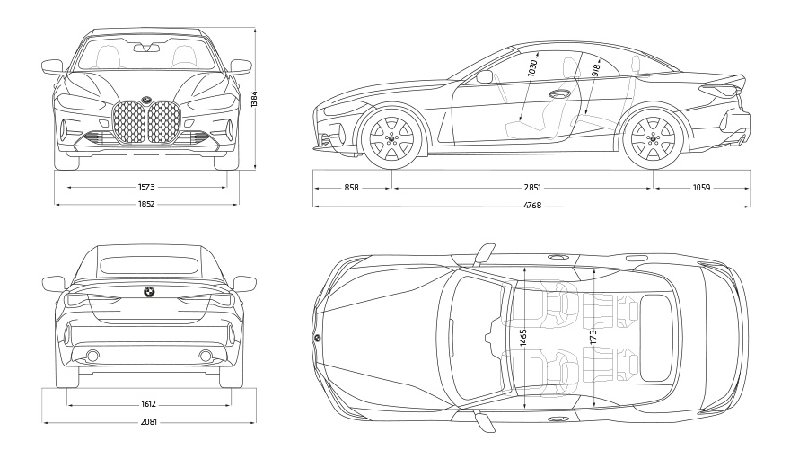 BMW 4. sērijas Cabrio 430i, G23, 2020 BMW 4. sērijas Cabrio, 430i, G23, 2020, dati, skice