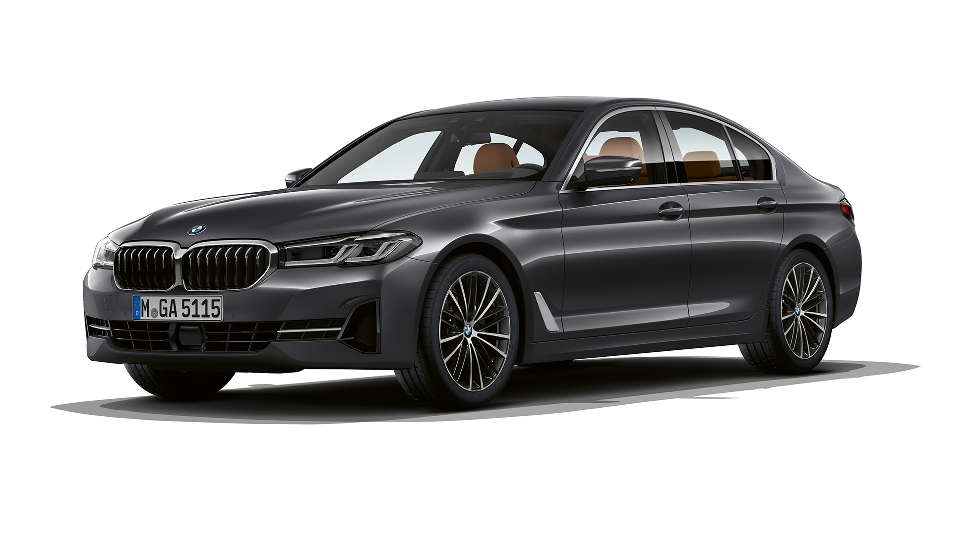 BMW 5. sērijas Sedan, G30, pamata aprīkojums BMW 5. sērijas Sedan, 540i, G30, 2020, pamata aprīkojums Sophisto Grey krāsā, trīs ceturtdaļu priekšpuses skats