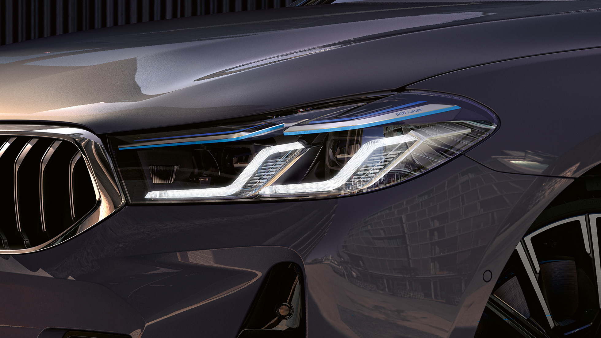 BMW Laserlight, BMW 6. sērijas Gran Turismo G32, 2020 BMW Laserlight, BMW 6. sērijas Gran Turismo 640i xDrive G32, 2020, Bernina Grey krāsa, priekšpuse, tuvplāns