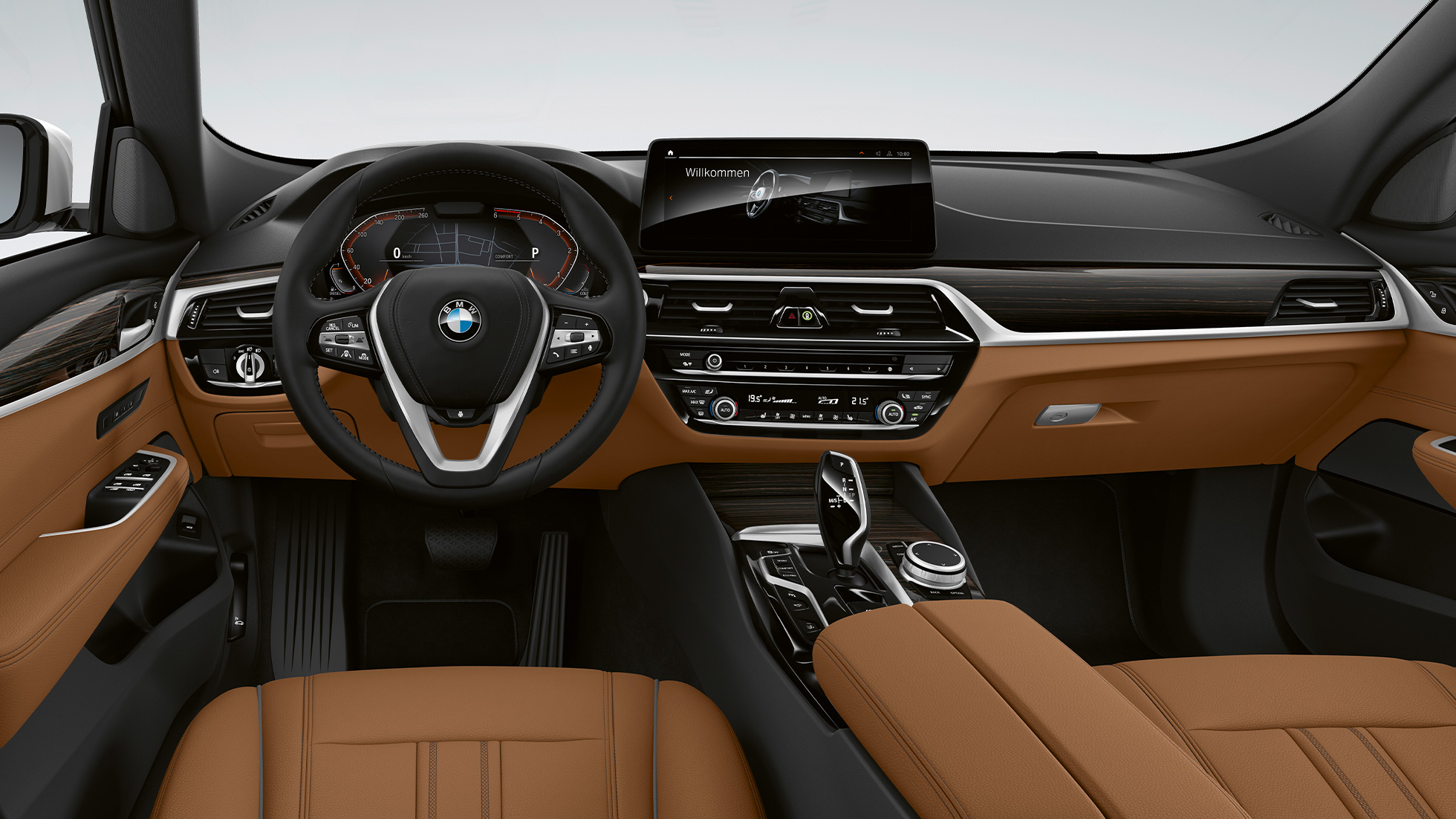 Kokpits, BMW 6. sērijas Gran Turismo, pamata aprīkojums, G32, 2020 BMW 6. sērijas Gran Turismo, G32, 620d, 2020, pamata aprīkojums, Dakota āda, Cognac/Black krāsa, salons