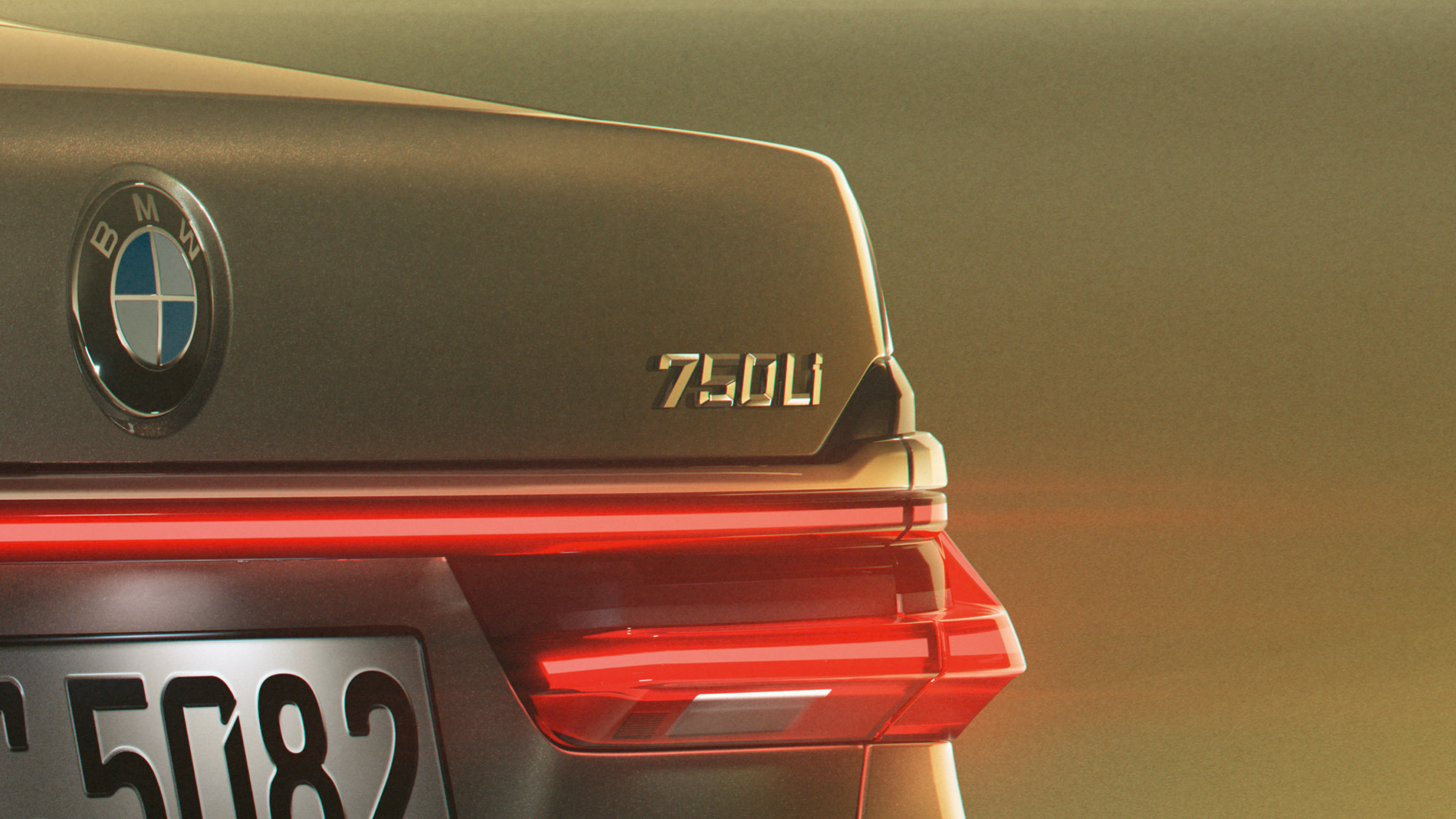 BMW 7. sērijas Sedan 750Li emblēma BMW 7. sērijas Sedan: aizmugurē esošās 750Li emblēmas tuvplāns