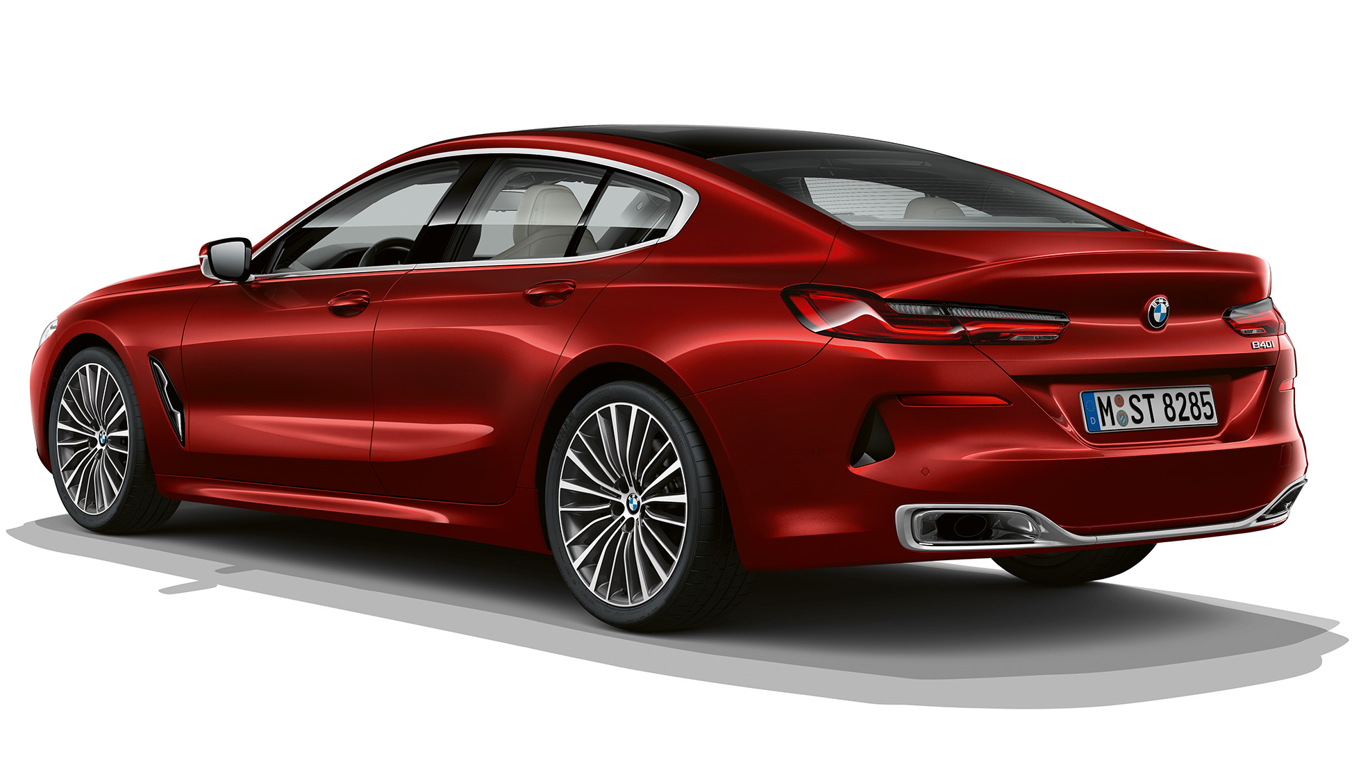 Bāzes modeļa trīs ceturtdaļu aizmugures skats BMW 8. sērijas Gran Coupé, bāzes modeļa trīs ceturtdaļu aizmugures skats