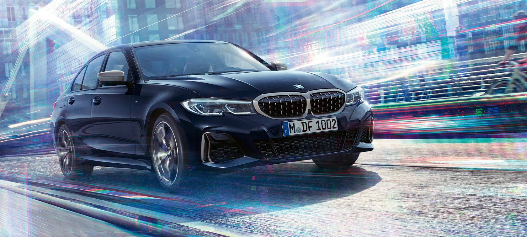 Dizains, braukšanas dinamika, BMW M340i xDrive Sedan Dizains, braukšanas dinamika, BMW M340i xDrive Sedan, G20, metāliska Sapphire Black krāsa, trīs ceturtdaļu priekšpuses skats