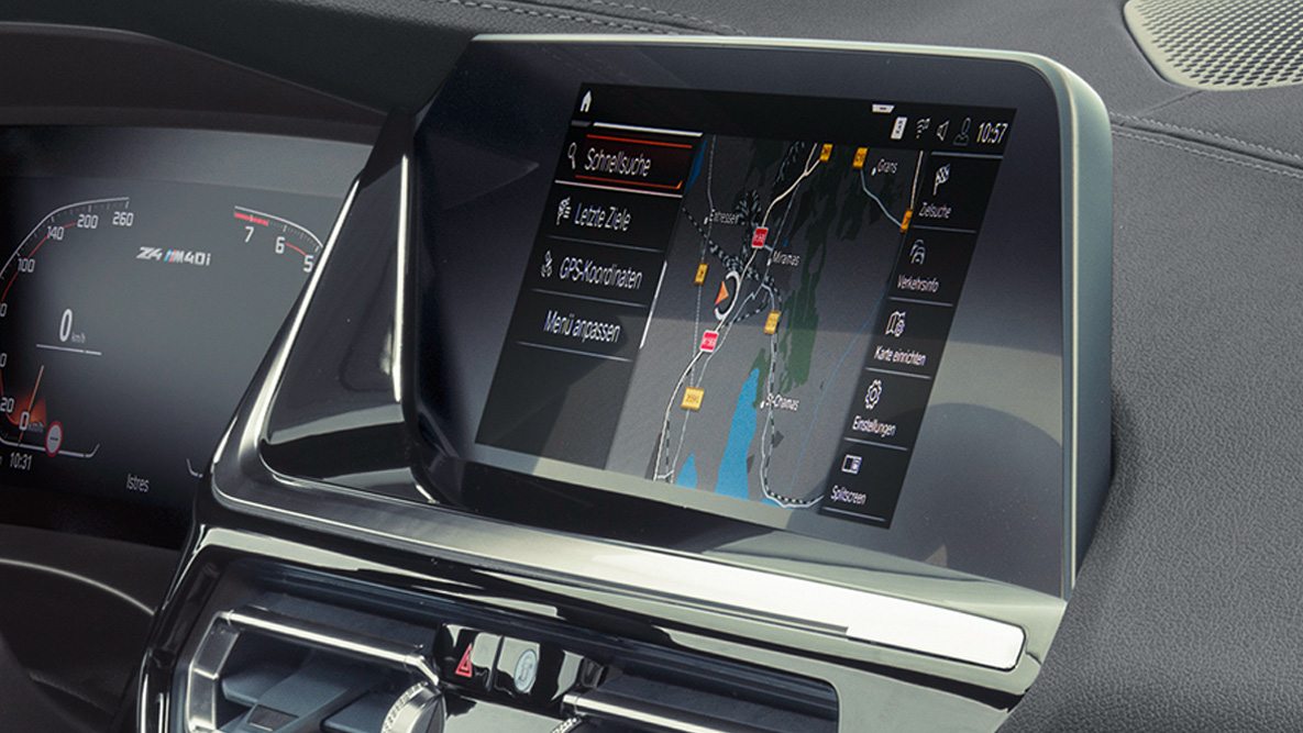BMW atjautīgais personiskais asistents, BMW Z4 M40i Roadster G29 BMW atjautīgais personiskais asistents, BMW Z4 M40i Roadster G29, 2019, vadības displejs