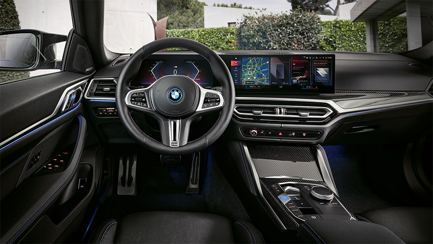 BMW i4 M50, G26, 2021, salons, kokpits, instrumentu panelis un viduskonsole