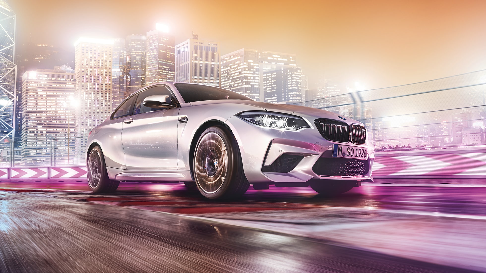 Priekšpuses dizains, BMW M2 Competition, F87 Priekšpuses dizains, BMW M2 Competition, F87, 2018, metāliska Hockenheim Silver krāsa, trīs ceturtdaļu priekšpuses skats
