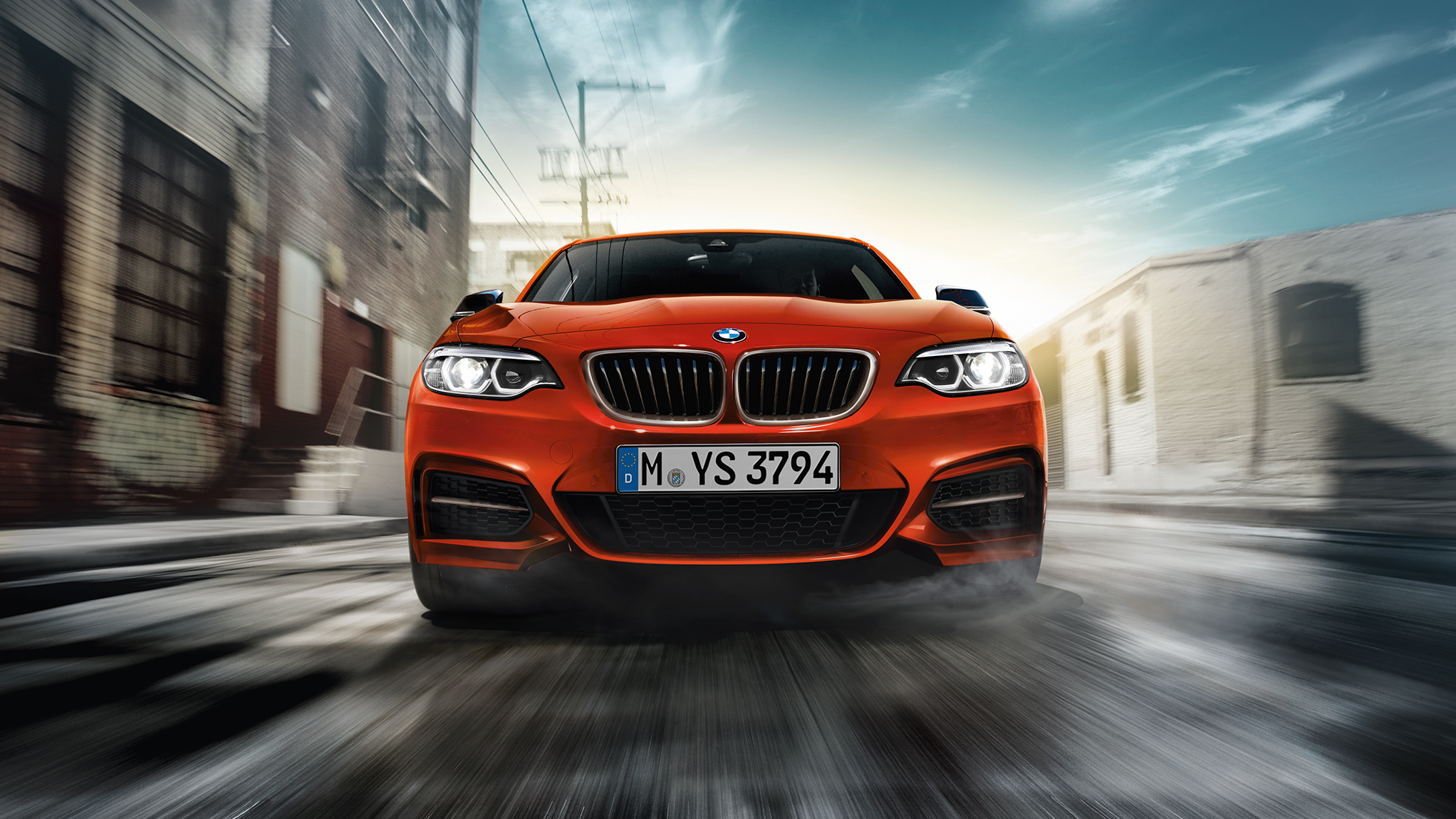 Priekšpuses dizains, BMW M240i Coupé Priekšpuses dizains, BMW M240i Coupé, F22, 2017, metāliska Sunset Orange krāsa, priekšpuses skats