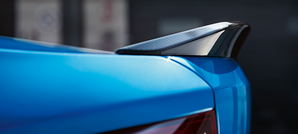Aizmugurējais spoileris, BMW M2 CS Aizmugurējais spoileris, BMW M2 CS, F87, metāliska Misano Blue krāsa, detalizēts skats