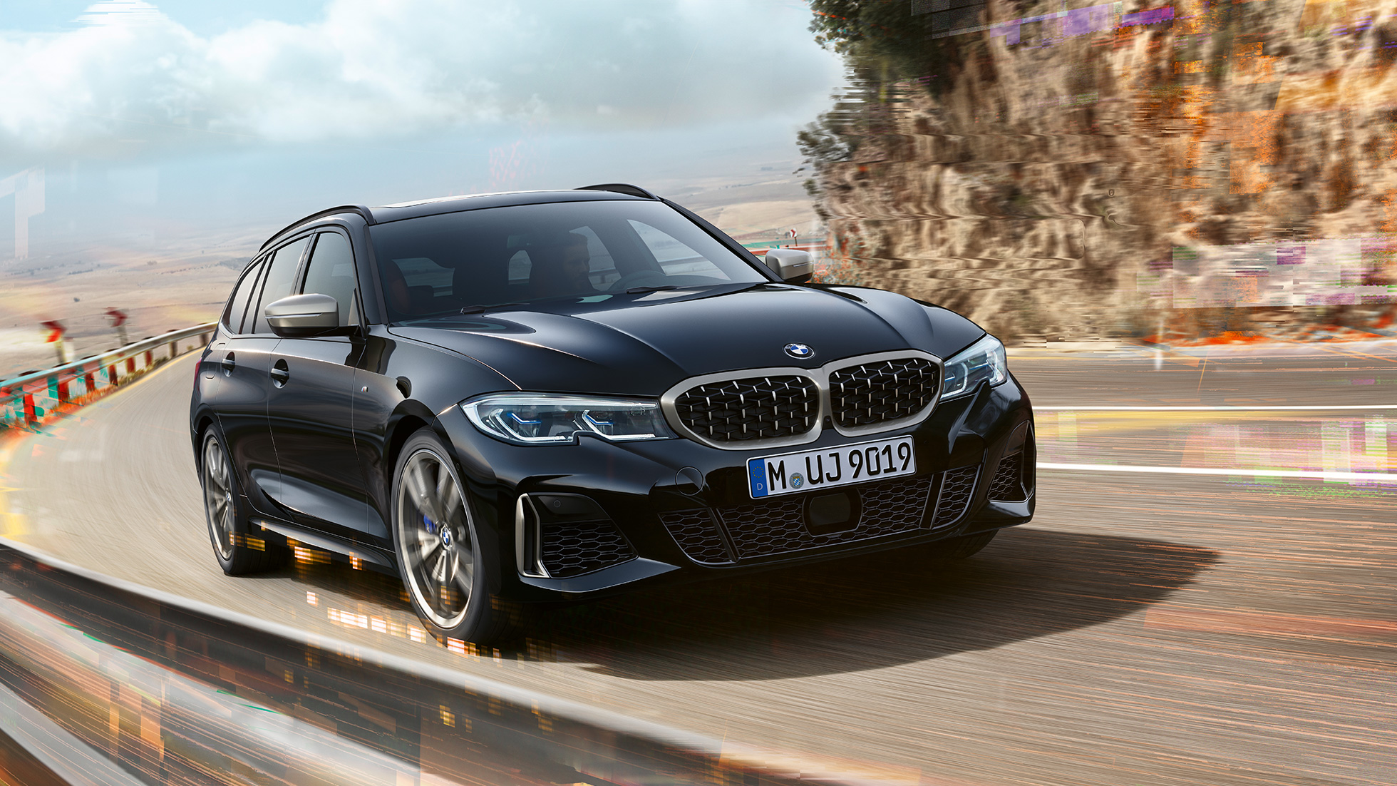 Priekšpuses dizains ar elipsveida režģi un gaisa savācējiem BMW M340i xDrive Touring, priekšpuses dizains ar elipsveida režģi un gaisa savācējiem