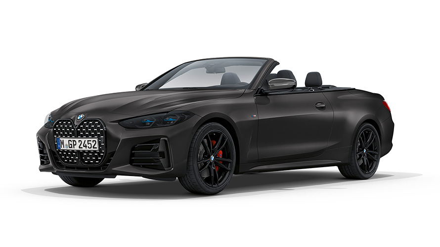 BMW M440i xDrive Cabrio G23, 2020, BMW Individual metāliska Frozen Portimao Blue krāsa, trīs ceturtdaļu priekšpuses skats
