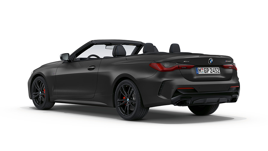 BMW M440i xDrive Cabrio G23, 2020, BMW Individual metāliska Frozen Portimao Blue krāsa, trīs ceturtdaļu aizmugures skats
