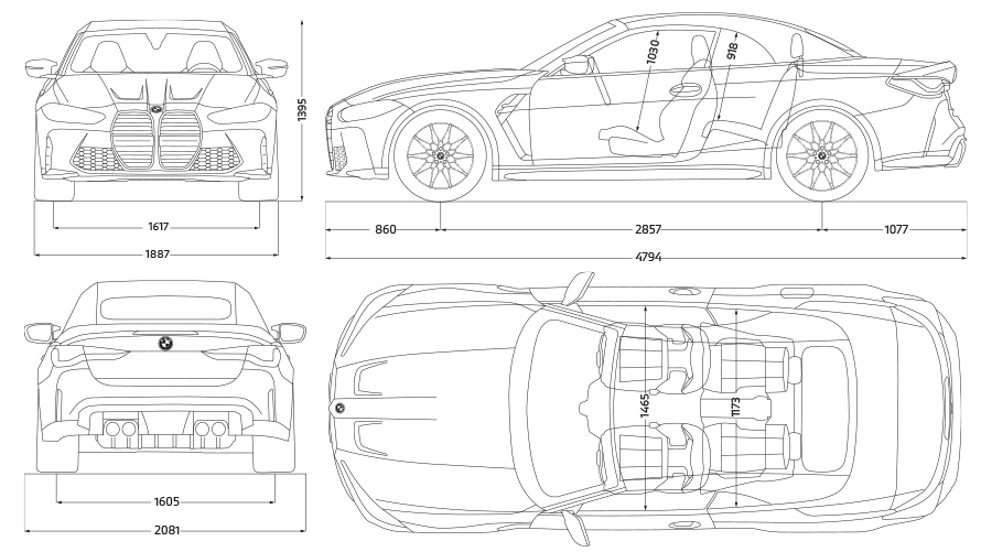 BMW M4 Competition Cabrio ar M xDrive, G83, 2021, līniju zīmēšana, sānskats BMW M4 Competition Cabrio ar M xDrive, G83, 2021, līniju zīmēšana, izmēri, sānskats