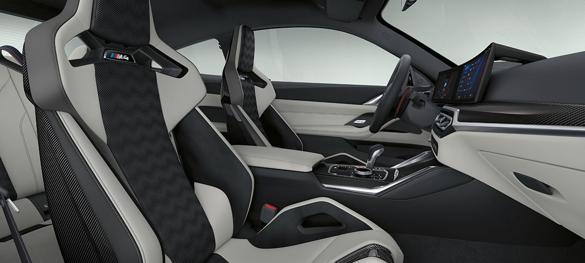 BMW Individual pilna Merino ādas apdare, Silverstone/Black krāsa, BMW M4 Coupé, 2021, G82, salons BMW Individual pilna Merino ādas apdare, Silverstone/Black krāsa, BMW M4 Coupé G82, 2021, salons