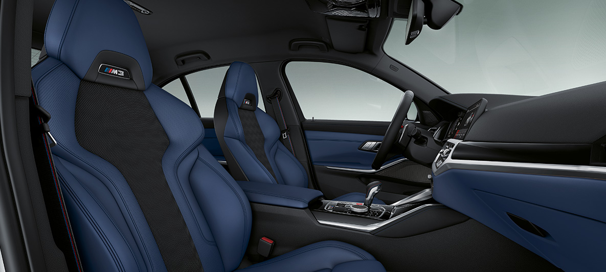 BMW Individual pilna Merino ādas apdare, Fjord Blue/Black krāsa, BMW M4 Coupé, 2020, G82, salons BMW Individual pilna Merino ādas apdare, Fjord Blue/Black krāsa, BMW M4 Coupé, G82, 2020, salons