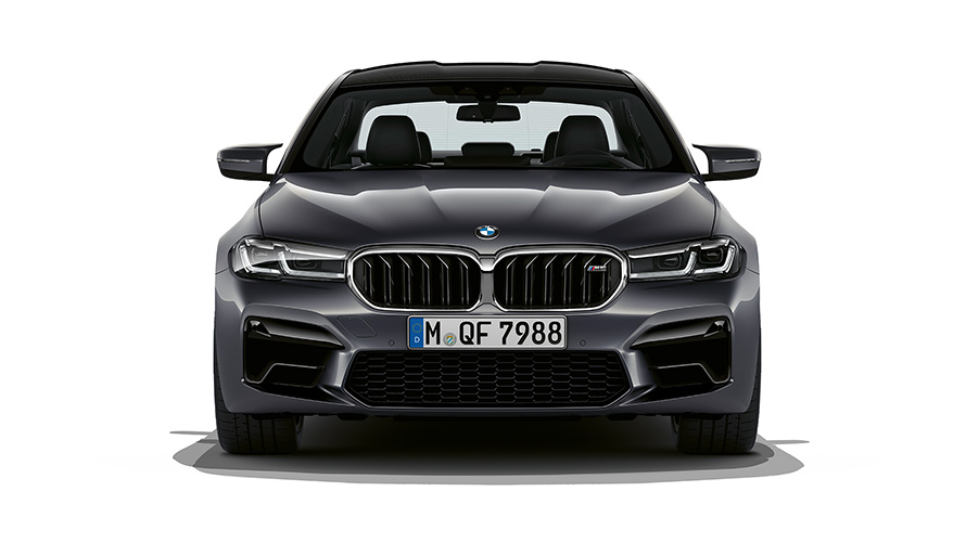 BMW M5, F90, LCI, atjaunināts, 2020, metāliska Brands Hatch Grey krāsa, priekšpuses skats