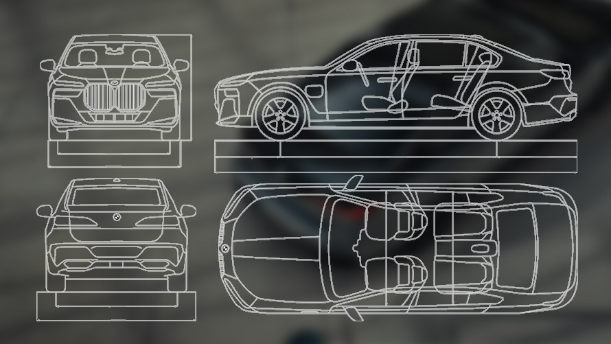 Rasējums mērogā, BMW M760e xDrive Sedan, G70 Rasējums mērogā, BMW M760e xDrive Sedan, G70