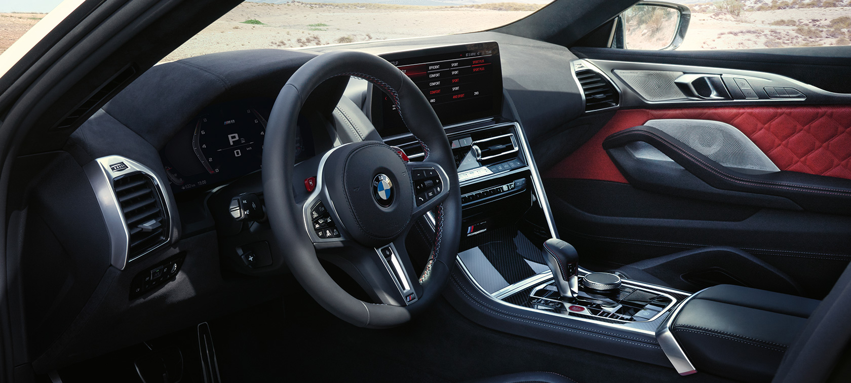 Jaunā BMW M8 Competition Gran Coupé, F93, LCI, atjaunināts, 2022, kokpits, vadības displejs