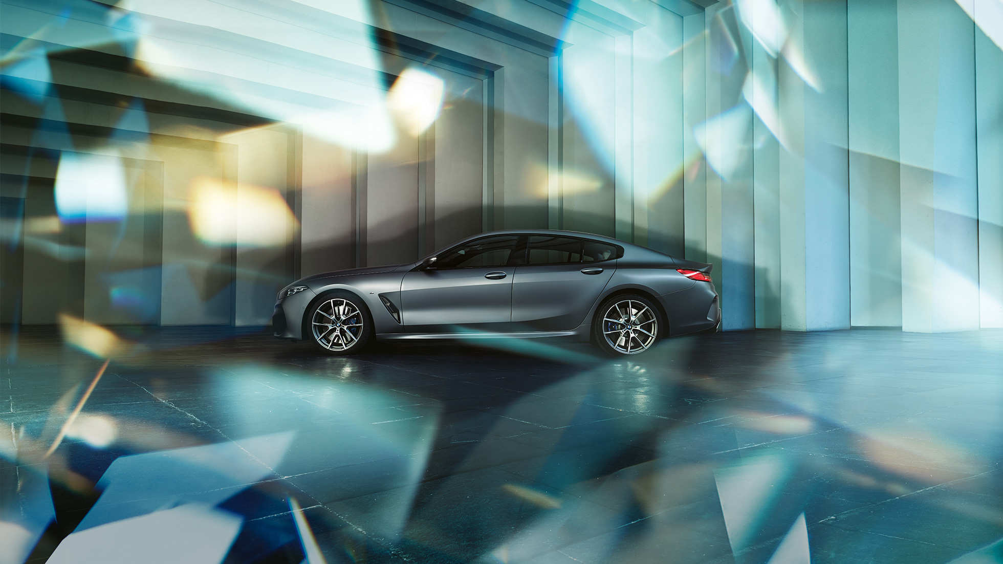 Coupé siluets, BMW M850i xDrive Gran Coupé Coupé siluets, BMW M850i xDrive Gran Coupé G16 2019, BMW Individual metāliskā Frozen Bluestone krāsā, sānskats