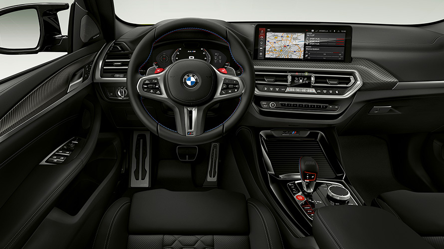 BMW X4 M Competition, F98, LCI, atjaunināts, 2021, kokpits, salons