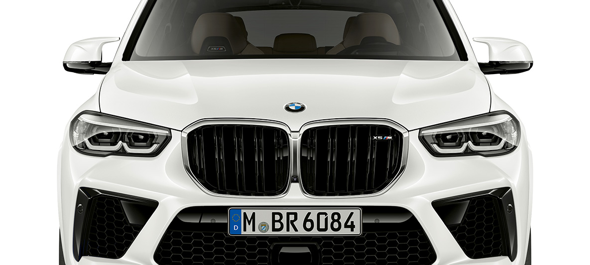 Priekšpuse, BMW X5 M F95 M dubultais elipsveida režģis, BMW X5 M, Mineral White krāsa, F95, 2020, SUV, priekšpuses skats