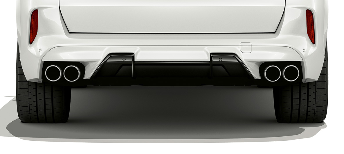 Aizmugurējais apakšējais spoileris, BMW X5 M F95 Aizmugurējais apakšējais spoileris, BMW X5 M, Mineral White krāsa, F95, 2020, SUV, aizmugures skats