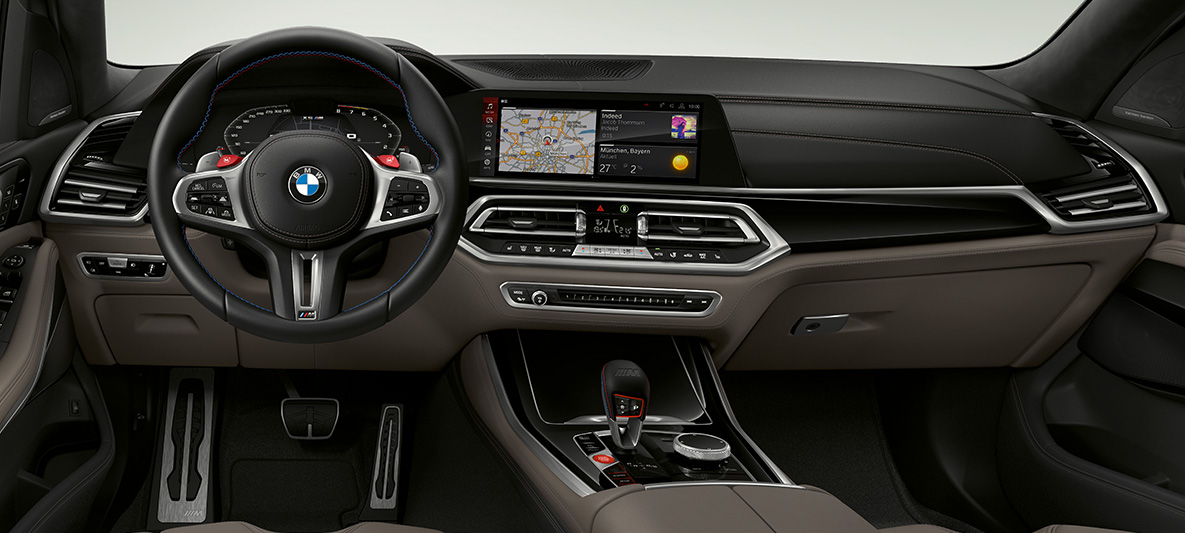 M ādas stūre, BMW X5 M F95 M ādas stūre ar kontrastējošu šuvumu, BMW X5 M F95, 2020, SUV, kokpits