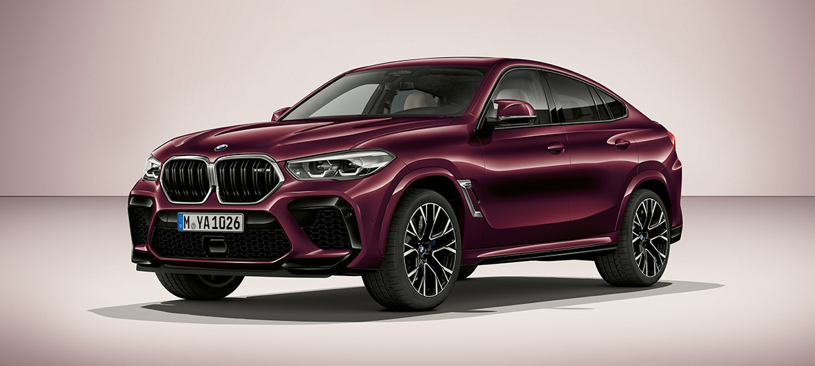 BMW X6 M BMW Individual metāliskā Ametrin krāsā BMW Individual F96 SUV 2020, BMW Individual, metāliska Ametrine krāsa, trīs ceturtdaļu sānskatā
