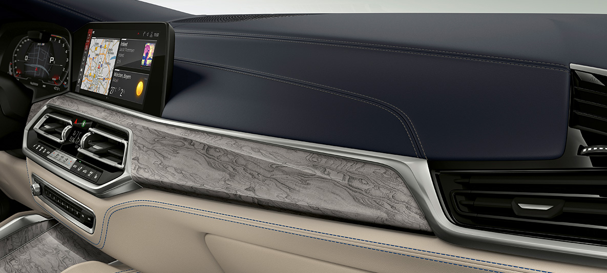 BMW X6 M, Individual, F96 SUV 2020, salons BMW X6 M F96 SUV 2020, Individual mirdzošas salona apdares joslas Ash Grain Silver-Grey krāsā