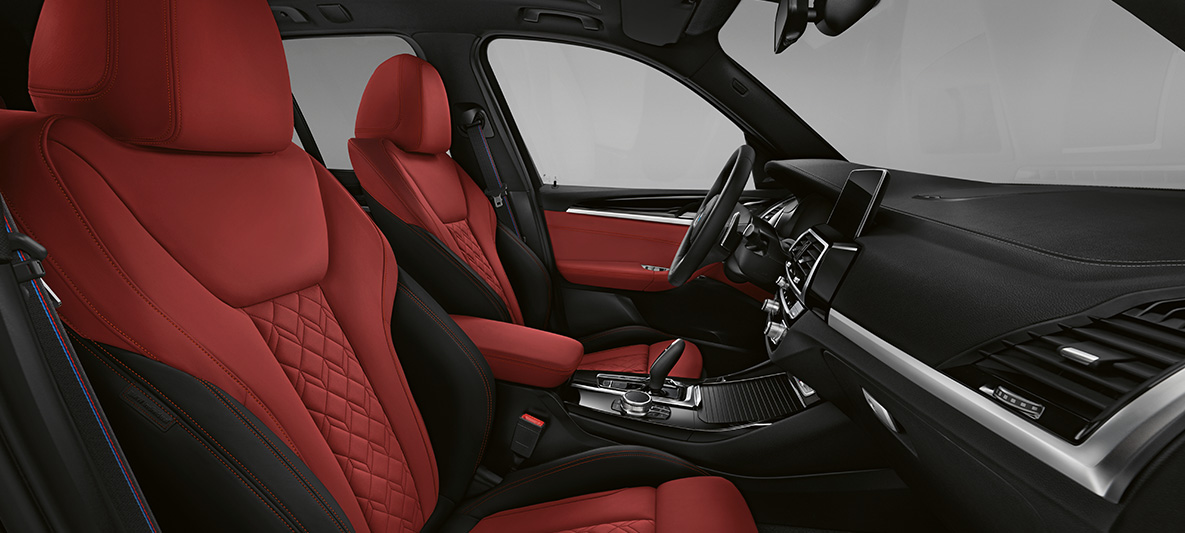 BMW X3, BMW Individual paplašināta Merino ādas apdare ar smalko faktūru Fiona Red/Black krāsā BMW X3, BMW Individual paplašināta Merino ādas apdare ar smalko faktūru Fiona Red/Black krāsā