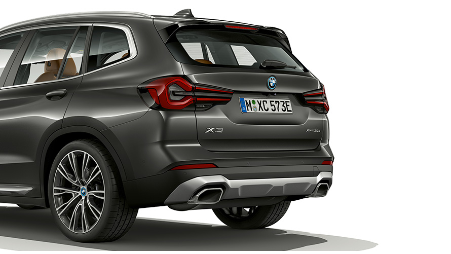 BMW X3, G01, Sophisto Grey krāsa, aizmugures dizains, 2021 BMW X3, G01, Sophisto Grey krāsa, tuvplāns, aizmugures dizains, 2021