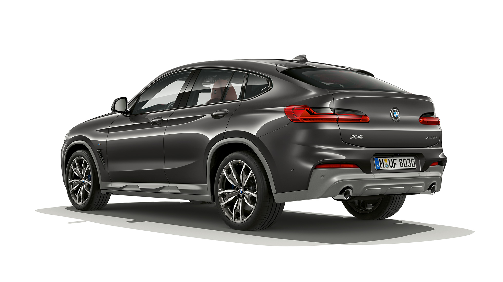 Trīs ceturtdaļu aizmugures skats, BMW X4 M sport X modelis BMW X4 xDrive30i, M Sport X modelis, G02 2018, Sophisto Grey krāsa ar mirdzuma efektu, trīs ceturtdaļu aizmugures skats