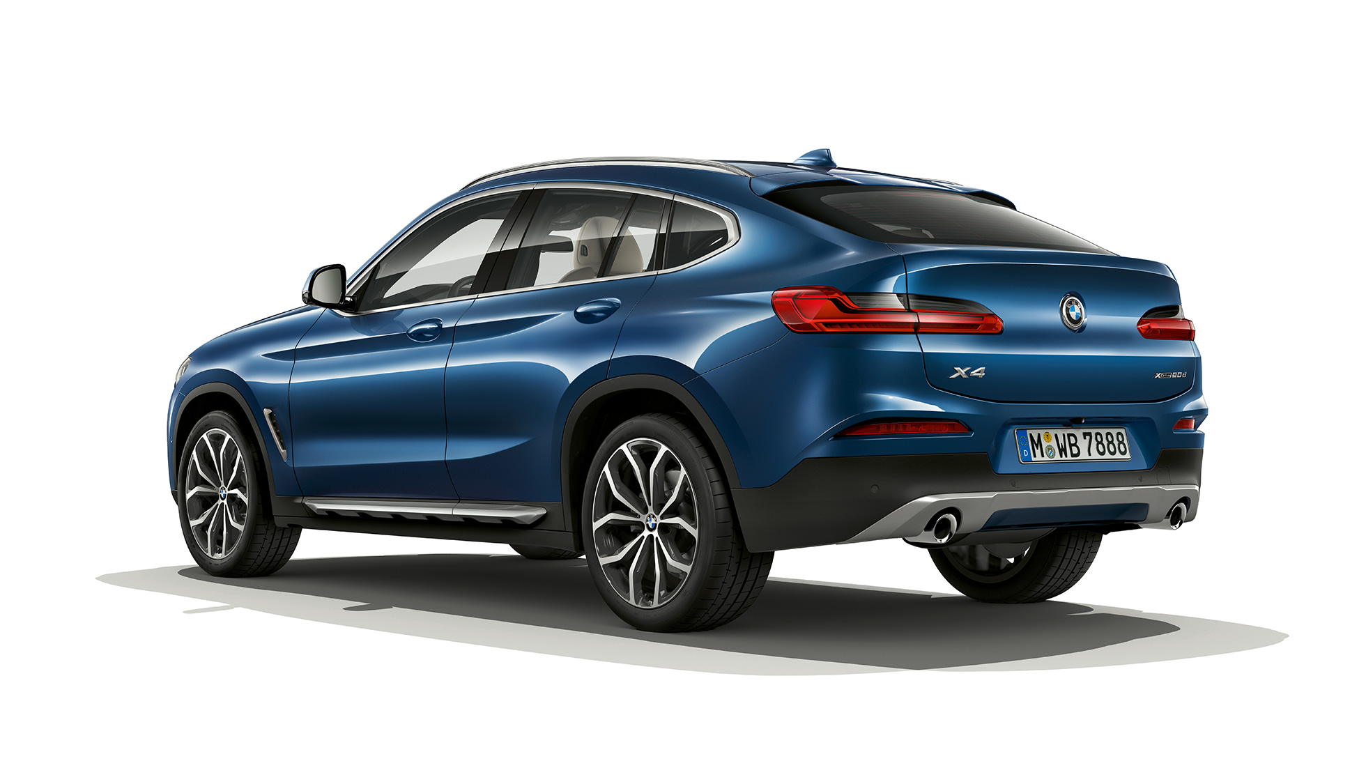 Trīs ceturtdaļu aizmugures, BMW X4 xLine modelis BMW X4 xDrive20d, xLine modelis, G02 2018, Phytonic Blue krāsa, trīs ceturtdaļu aizmugures skats