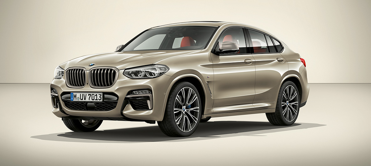 BMW Individual metāliska Sun Stone krāsa, BMW X4 BMW Individual kolekcija, BMW X4 G02 2018, metāliska Sun Stone krāsa, trīs ceturtdaļu sānskats